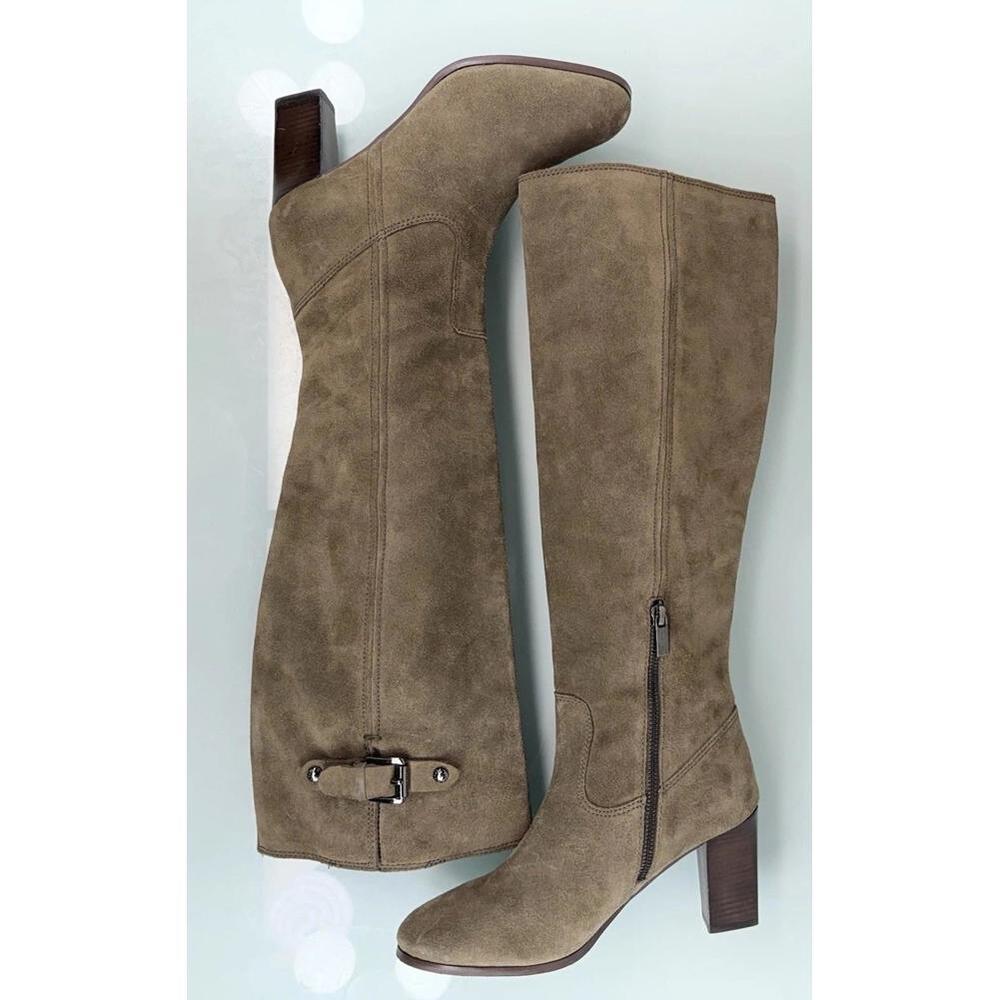 Michael Kors Burke Knee High Suede Boots Sz 7.5 Equestrian Chic Block Heel - Picture 5 of 9